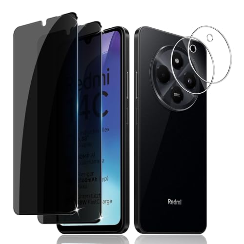 LiiLaa Sichtschutz für Xiaomi Poco C75 / Redmi 14C / Redmi A4 für Panzerglas, [2+2 Stück] Anti Spy Panzer Schutz Glas und Kamera Schutzfolie, 9H Härte Privacy Folie Kratzfest Sichtschutzfolie von LiiLaa