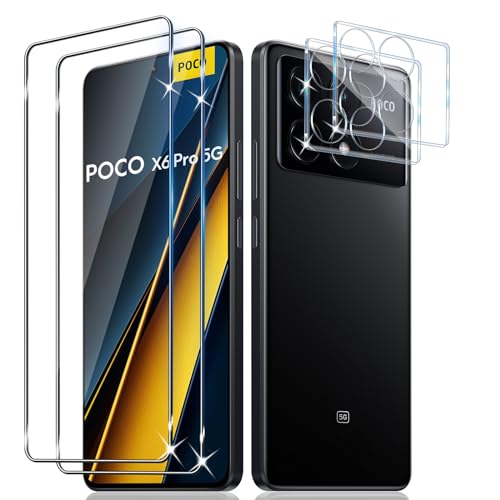 Liilaa Schutzfolie für Xiaomi Poco X6 Pro 5G für Panzerglas, 2 Stück Panzer Schutz Glas Folie mit 2 Stück Kameraschutz, 9H Panzerfolie Ultra-klar Schutzglas Displayfolie von Liilaa