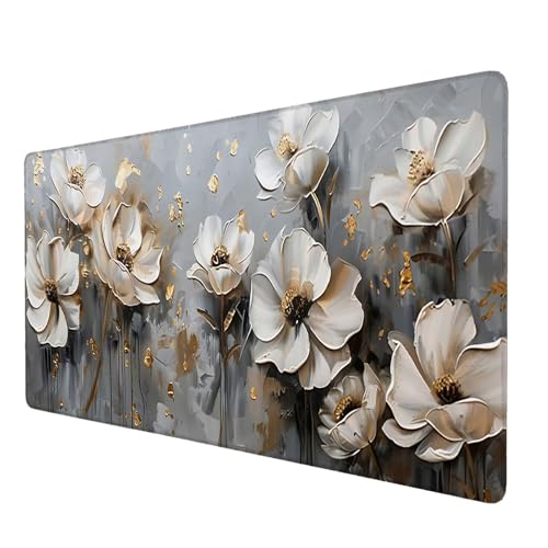 Mauspad Blume, Mauspad XXL 800x300 mm, Großes Schreibtischunterlage mit Weiße Blumen Motiv, Gaming Mousepad mit Einer Speziellen Oberfläche Verbessert Geschwindigkeit und Präzision, für Gaming, D-2 von Lijahoo