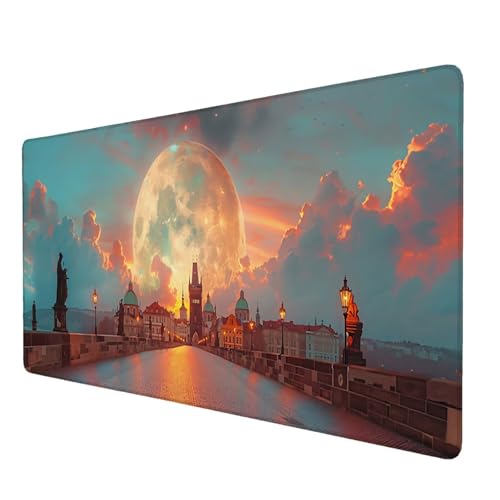 Mauspad London, Mauspad XXL 900x400 mm, Großes Schreibtischunterlage mit Mond Motiv, Gaming Mousepad mit Einer Speziellen Oberfläche Verbessert Geschwindigkeit und Präzision, für Spiel, Zuhause H-2 von Lijahoo