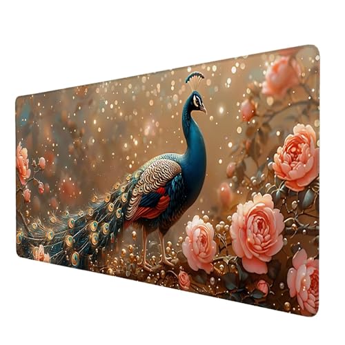 Mauspad Pfau, Mauspad XXL 900x400 mm, Großes Schreibtischunterlage mit Blume Motiv, Gaming Mousepad mit Einer Speziellen Oberfläche Verbessert Geschwindigkeit und Präzision, für Spiel, Zuhause T-0 von Lijahoo