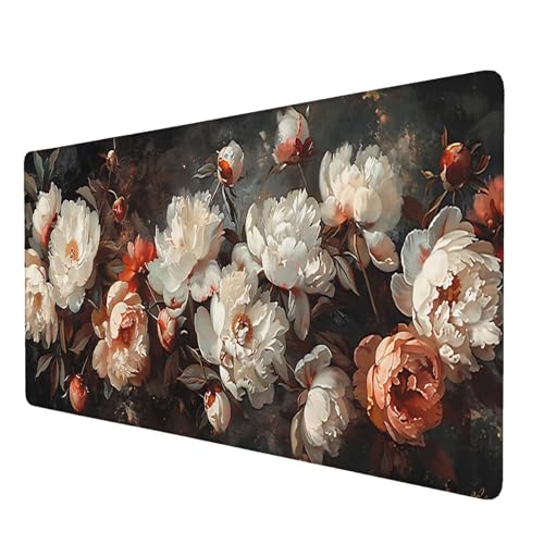 Mauspad Pfingstrosenblume, Mauspad XXL 800x300 mm, Großes Schreibtischunterlage mit Retro Motiv, Gaming Mousepad mit Einer Speziellen Oberfläche Verbessert Geschwindigkeit und Präzision, Geschenk, P-8 von Lijahoo