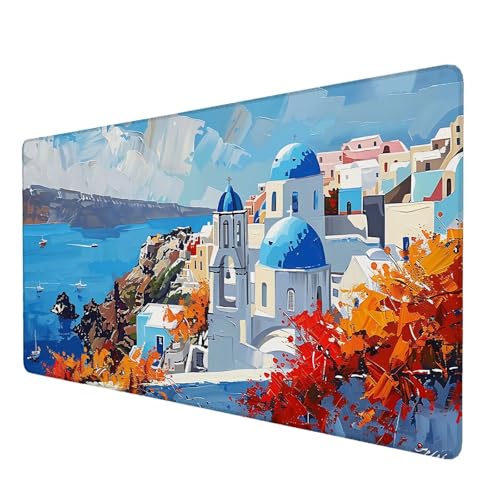 Mauspad Santorin, Mauspad XXL 800x400 mm, Großes Schreibtischunterlage mit Landschaft Motiv, Gaming Mousepad mit Einer Speziellen Oberfläche Verbessert Geschwindigkeit und Präzision, für Gaming, W-1 von Lijahoo