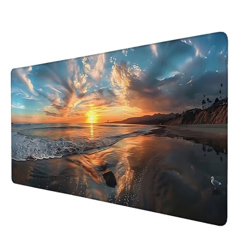 Mauspad Sonnenuntergang, Mauspad XXL 800x300 mm, Großes Schreibtischunterlage mit Ozean Motiv, Gaming Mousepad mit Einer Speziellen Oberfläche Verbessert Geschwindigkeit und Präzision, für Gaming, Q-7 von Lijahoo