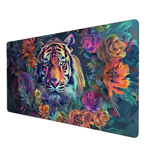 Mauspad Tiger, Mauspad XXL 1000x500 mm, Großes Schreibtischunterlage mit Blume Motiv, Gaming Mousepad mit Einer Speziellen Oberfläche Verbessert Geschwindigkeit und Präzision, für Spiel, Zuhause Y-4 von Lijahoo