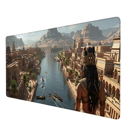 Schreibtischunterlage, Ägypten Mauspad XXL 120 x 60 cm, Erweitertes Gaming-Mauspad mit Genähten Kanten, Rutschfeste Wasserdichte Gummiunterseite Mauspad Frau, für Büro, Zuhause, Schreibtischdekor S-9 von Lijahoo