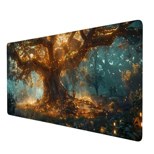 Schreibtischunterlage, Baum Mauspad XXL 90 x 40 cm, Erweitertes Gaming-Mauspad mit Genähten Kanten, Rutschfeste Wasserdichte Gummiunterseite Mauspad Baum des Lebens, für Büro, Zuhause, Gaming D-2 von Lijahoo