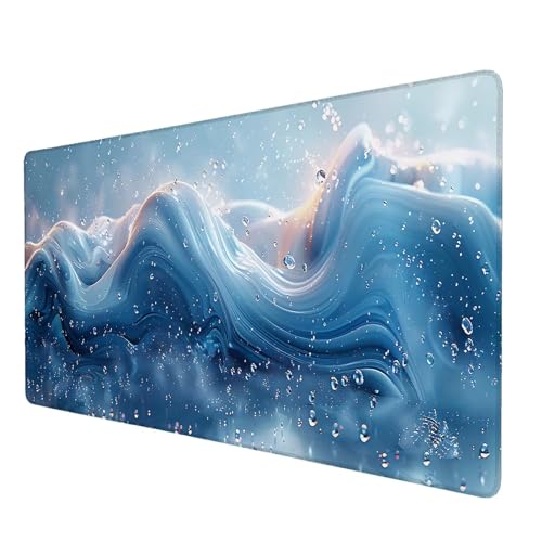 Schreibtischunterlage, Blau Mauspad XXL 150 x 60 cm, Erweitertes Gaming-Mauspad mit Genähten Kanten, Rutschfeste Wasserdichte Gummiunterseite Mauspad Traum, für Büro, Zuhause, Schreibtischdekor F-3 von Lijahoo