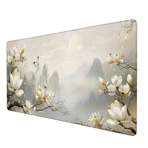 Schreibtischunterlage, Blume Mauspad XXL 150 x 60 cm, Erweitertes Gaming-Mauspad mit Genähten Kanten, Rutschfeste Wasserdichte Gummiunterseite Mauspad Frisch, für Büro, Zuhause, Schreibtischdekor Q-4 von Lijahoo