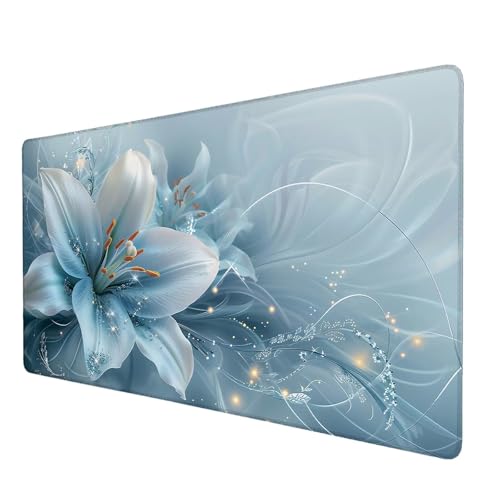 Schreibtischunterlage, Blumen Mauspad XXL 150 x 60 cm, Erweitertes Gaming-Mauspad mit Genähten Kanten, rutschfeste wasserdichte Gummiunterseite Mauspad Lilie, für Büro, Zuhause, Schreibtischdekor I-7 von Lijahoo