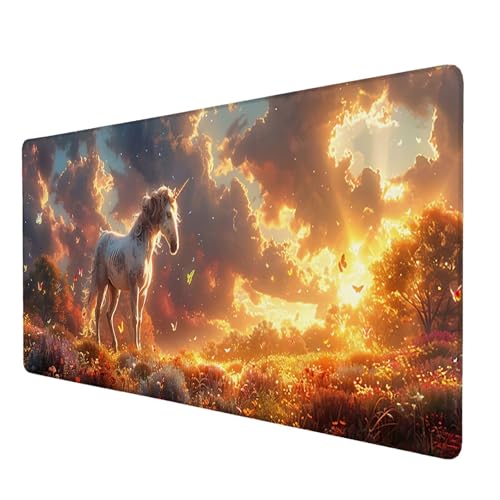 Schreibtischunterlage, Einhorn Mauspad XXL 90 x 40 cm, Erweitertes Gaming-Mauspad mit Genähten Kanten, Rutschfeste Wasserdichte Gummiunterseite Mauspad Tier, für Büro, Zuhause, Schreibtischdekor R-2 von Lijahoo