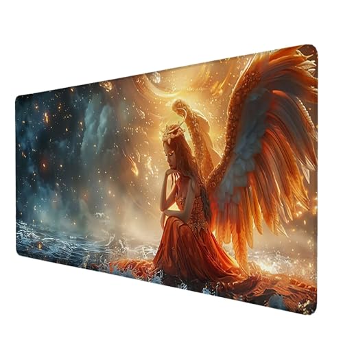 Schreibtischunterlage, Engel Mauspad XXL 80 x 40 cm, Erweitertes Gaming-Mauspad mit Genähten Kanten, Rutschfeste Wasserdichte Gummiunterseite Mauspad Frauen, für Büro, Zuhause, Schreibtischdekor W-4 von Lijahoo