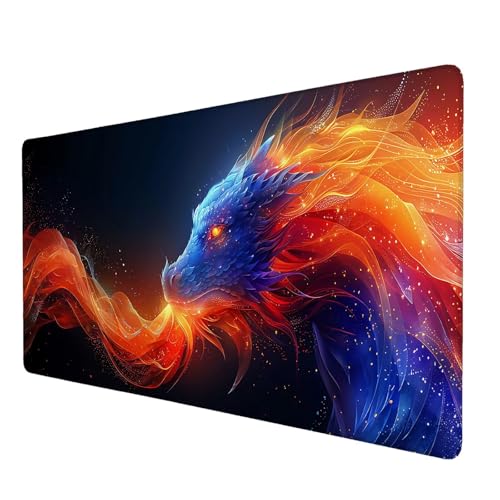 Schreibtischunterlage, Farbe Mauspad XXL 120 x 60 cm, Erweitertes Gaming-Mauspad mit Genähten Kanten, Rutschfeste Wasserdichte Gummiunterseite Mauspad Drachen, für Büro, Zuhause, Schreibtischdekor L-8 von Lijahoo