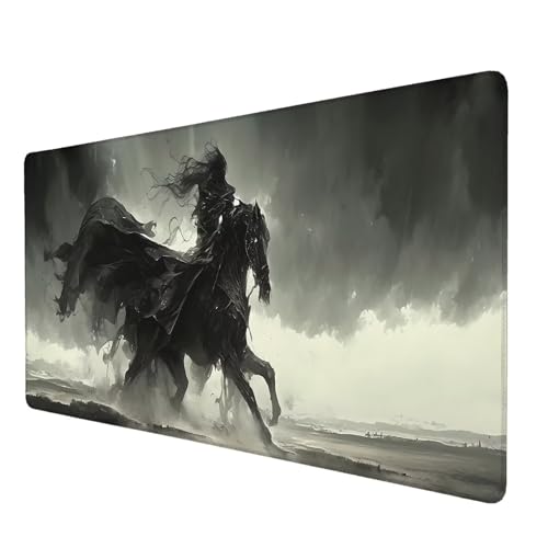 Schreibtischunterlage, Grau Mauspad XXL 150 x 60 cm, Erweitertes Gaming-Mauspad mit Genähten Kanten, Rutschfeste Wasserdichte Gummiunterseite Mauspad Pferd, für Büro, Zuhause, Schreibtischdekor Y-4 von Lijahoo