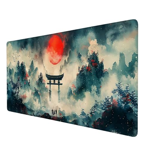 Schreibtischunterlage, Japan Mauspad XXL 80 x 30 cm, Erweitertes Gaming-Mauspad mit Genähten Kanten, Rutschfeste Wasserdichte Gummiunterseite Mauspad Landschaft, für Büro, Zuhause, Schreibtisch N-7 von Lijahoo