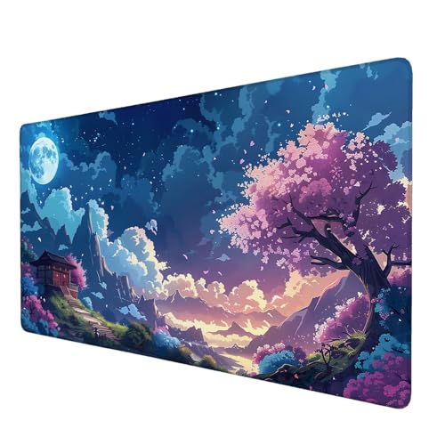 Schreibtischunterlage, Karikatur Mauspad XXL 80 x 40 cm, Erweitertes Gaming-Mauspad mit Genähten Kanten, Rutschfeste Wasserdichte Gummiunterseite Mauspad Kirschblüten, für Büro, Zuhause, Gaming N-0 von Lijahoo