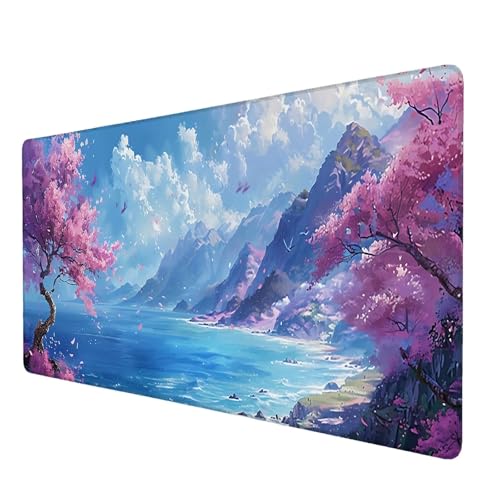 Schreibtischunterlage, Kirschblütenbaum Mauspad XXL 90 x 40 cm, Erweitertes Gaming-Mauspad mit Genähten Kanten, Rutschfeste Wasserdichte Gummiunterseite Mauspad Landschaft, für Zuhause, Gaming B-8 von Lijahoo