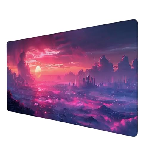 Schreibtischunterlage, Lila Mauspad XXL 90 x 40 cm, Erweitertes Gaming-Mauspad mit Genähten Kanten, rutschfeste wasserdichte Gummiunterseite Mauspad Wolke, für Büro, Zuhause, Schreibtischdekor T-5 von Lijahoo