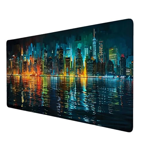 Schreibtischunterlage, New York Mauspad XXL 100 x 50 cm, Erweitertes Gaming-Mauspad mit Genähten Kanten, Rutschfeste Wasserdichte Gummiunterseite Mauspad Farbe, für Büro, Zuhause, Schreibtisch N-8 von Lijahoo