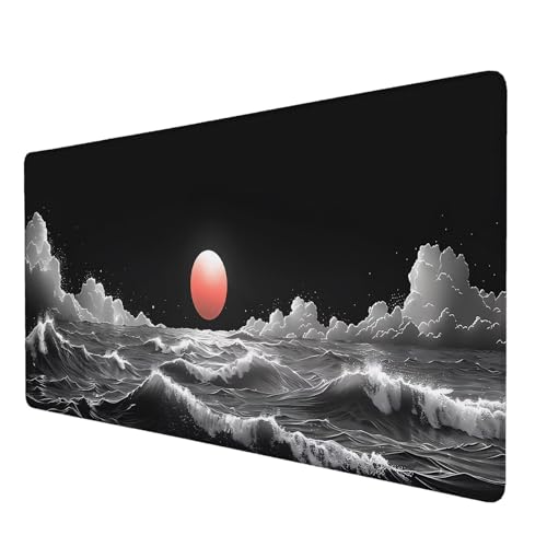 Schreibtischunterlage, Ozean Mauspad XXL 150 x 60 cm, Erweitertes Gaming-Mauspad mit Genähten Kanten, Rutschfeste Wasserdichte Gummiunterseite Mauspad Sonne, für Büro, Zuhause, Schreibtischdekor S-4 von Lijahoo