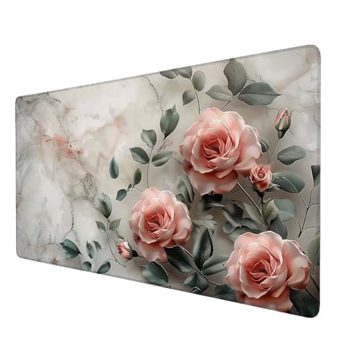 Schreibtischunterlage, Rose Mauspad XXL 80 x 40 cm, Erweitertes Gaming-Mauspad mit Genähten Kanten, Rutschfeste Wasserdichte Gummiunterseite Mauspad Rosa, für Büro, Zuhause, Schreibtischdekoration N-1 von Lijahoo