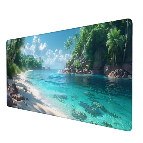 Schreibtischunterlage, Sommer Mauspad XXL 80 x 30 cm, Erweitertes Gaming-Mauspad mit Genähten Kanten, Rutschfeste Wasserdichte Gummiunterseite Mauspad Strand, für Büro, Zuhause, Schreibtischdekor J-7 von Lijahoo