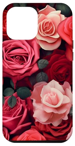 Hülle für iPhone 14 Pro Max Rosa rote Rosen Blumenstrauß Blumenmuster von LilyLane Florals