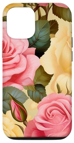 Hülle für iPhone 15 Pro Rosa & Gelb Rose Blumen Floral Botanical Art von LilyLane Florals