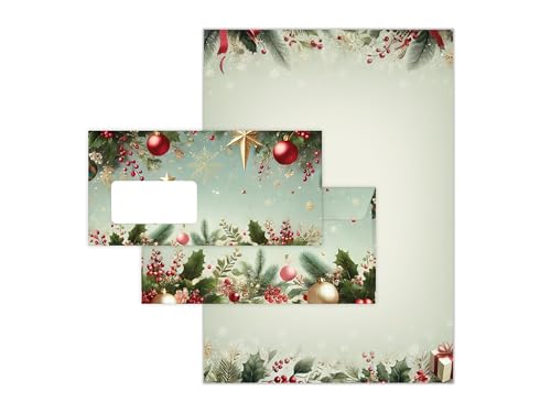 Briefpapier Weihnachten Weihnachtsbriefpapier mit Umschlag Umschlägen mit Fenster Weihnachtspapier A4 für Kunden (250 Blätter + 250 Umschläge) von Limonia