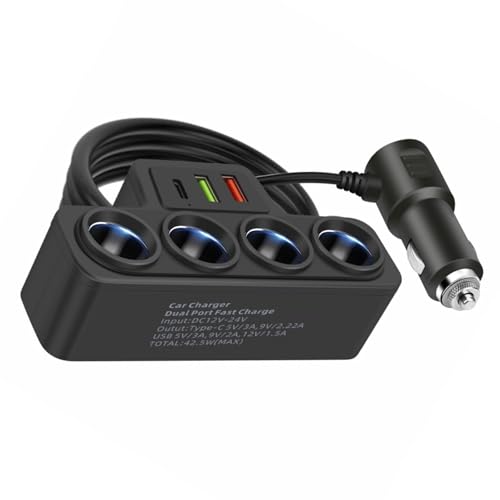 12V/24V Auto Ladeadapter Auto Steckdosen Splitter 120 W Mit USB C Anschluss Und 75 cm Langem Kabel Für Fahrzeuge von Limtula