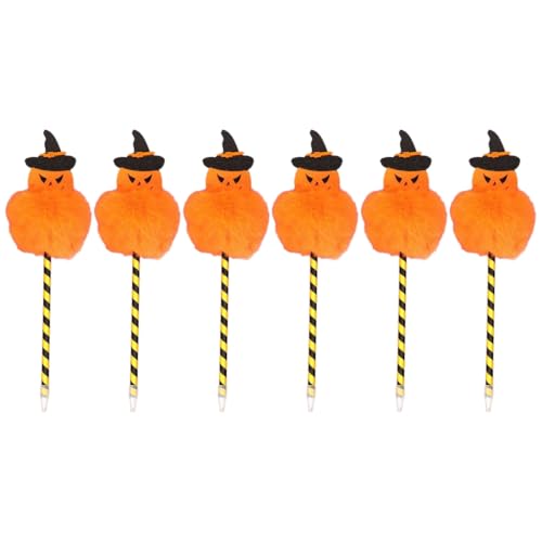 Limtula 6 x Kugelschreiber, Pompons, glattes Schreiben, 0,7 mm, Kürbis-Stift, Ölstift, Halloween-Stift für Schule, Büro, Arbeit von Limtula