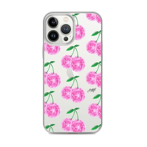 Lindsey Kay Collective Schutzhülle für iPhone mit Discokugel-Design, kompatibel mit iPhone, geschützt, mädchenhaft, stilvoll, lustig, schlank, langlebig, transparent (Rosa Discokugel Kirschen, iPhone von Lindsey Kay Collective