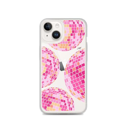 Lindsey Kay Collective Schutzhülle mit Discokugel-Design, kompatibel mit iPhone, trendig, Retro, schützend, mädchenhaft, stilvoll, langlebig, transparent (Rosa/Gelb Discokugeln, iPhone 14) von Lindsey Kay Collective