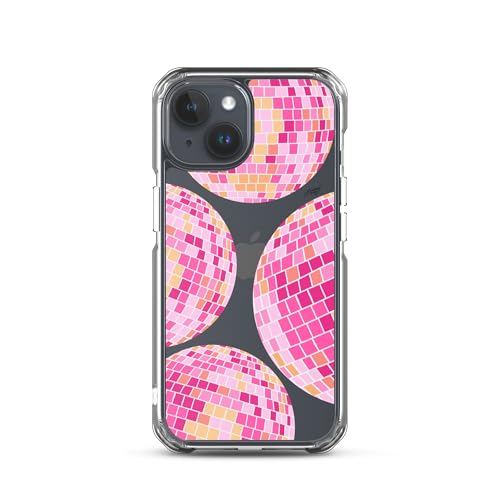 Lindsey Kay Collective Schutzhülle mit Discokugel-Design, kompatibel mit iPhone, trendig, Retro, schützend, mädchenhaft, stilvoll, langlebig, transparent (Rosa/Gelb Discokugeln, iPhone 15) von Lindsey Kay Collective