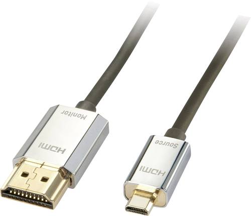 LINDY HDMI Anschlusskabel HDMI-Micro-D Stecker, HDMI-A Stecker 3.00m Schwarz 41678 HDMI-Kabel von Lindy