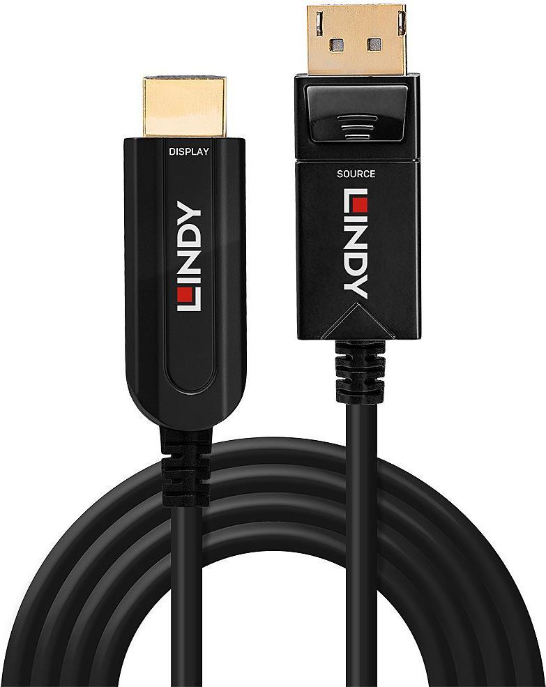 Lindy - Video- / Audiokabel - DisplayPort (M) bis HDMI (M) - 40,0m - Hybrid Kupfer/Kohlefaser - Schwarz - rund, 4K Unterstützung (38493) von Lindy