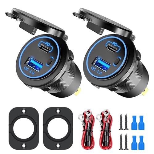 Linkstyle 12V USB Steckdose, QC 3.0 USB A & PD USB C Autoladebuchse mit EIN Aus Schalter für Auto Boot Marine, 2Pack von Linkstyle