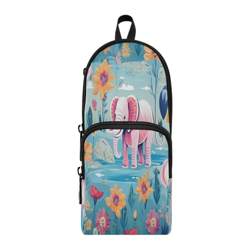 Linnyio Blumenmuster Rosa Elefant Federmäppchen,Lustige Schultasche,Stifttaschen für Kinder und Jungen von Linnyio