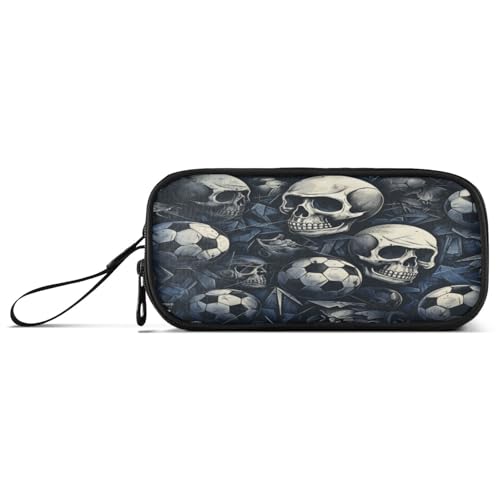 Linnyio Schwarzer Fußball Totenkopf Art Federmäppchen,Federmäppchen,Federtasche,für Schüler Mädchen Jungen Linnyio Schwarzer Fußball Totenkopf Art Federmäppchen,Federmäppchen,Federtasche,für Schüler Mädchen Jungen von Linnyio