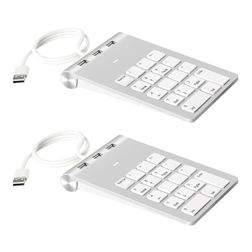 Lioggyet 2 x Mini-Nummerntastatur, 18 Tasten, Numerische Tastatur mit 3 Anschlüssen, USB-Hub für Laptop, Desktop PC von Lioggyet