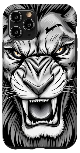 Hülle für iPhone 11 Pro Roaring Lion Art schwarz-weißes Tier-Design von Lion Art Designs for Animal Lovers