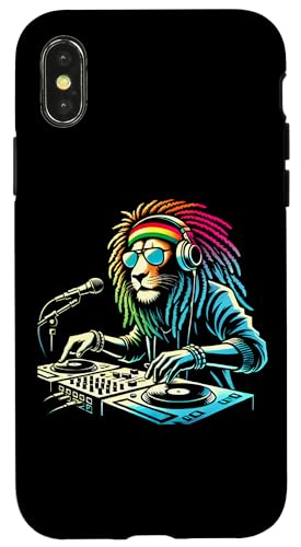 Hülle für iPhone X/XS Lustiger Lion Reggae Kopfhörer Funky DJ Rave Bunt Männer Frauen von Lion byAxisone