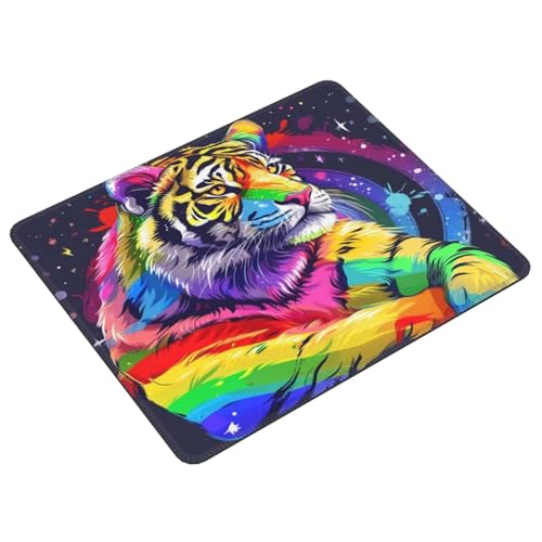 Mauspad Regenbogen Tiger Gaming Mauspad, Gaming Mousepad Wasserdicht und Rutschfester Gummi für PC-Büro, Arbeit, Gaming, Studium, Laptop, Festival Geschenk, Dekor Schreibtischunterlage 420x350cm E-95 von Lionhai