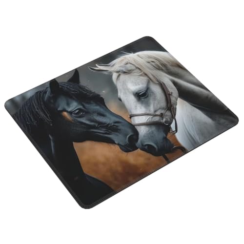 Mauspad Weißes schwarzes Pferd, Multifunktionales Schreibtischunterlage,Genähten Kanten Tisch-Schutz Unterlage, rutschfeste Mousepad Gaming Büro,Verbessert Präzision Geschwindigkeit 300x250cm E-394 von Lionhai