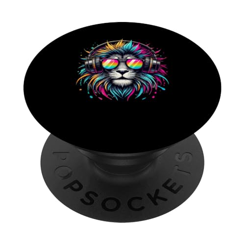 Löwe Trägt Sonnenbrille Kopfhörer Löwen PopSockets mit austauschbarem PopGrip von Lions Lion Lover Gifts