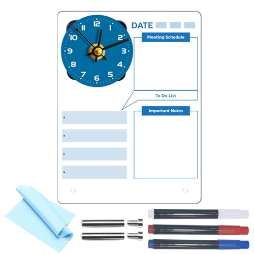 Liqzirtu Löschbare Zeitplantafel, trocken abwischbare Tafel | Stehender Wochenkalenderblock,Acryl-Nachrichten-Whiteboard, kreative Schreibtisch-Notiztafel mit transparenter Uhr für Zuhause und Schule von Liqzirtu