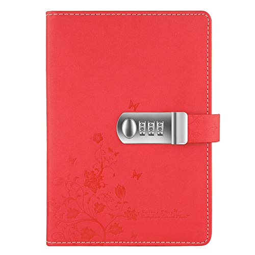 Lirener PU Lederbuch Wieder Auffüllbar Tagebuch Notizbuch Skizzenbuch Journal Planer Organizer(Schmetterling und Blume), A5 Notebook Sketchbook Memo Tagebuch Mit Schloss Code Passwort, 210x145mm von Lirener