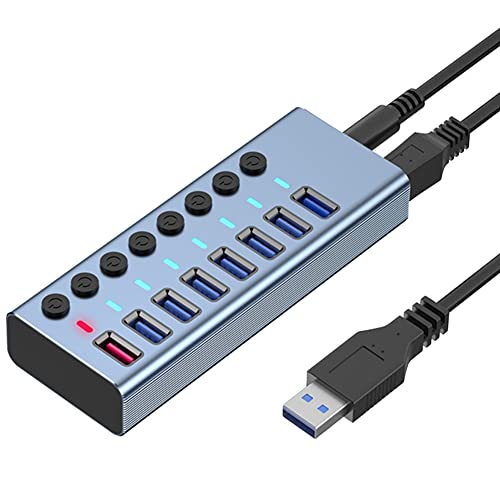 Lisher 8 USB3.0 Splitter Computer Extender Hub USB 2.4 A Ladeanschluss Externe Stromversorgung 12 V – EU-Stecker von Lisher