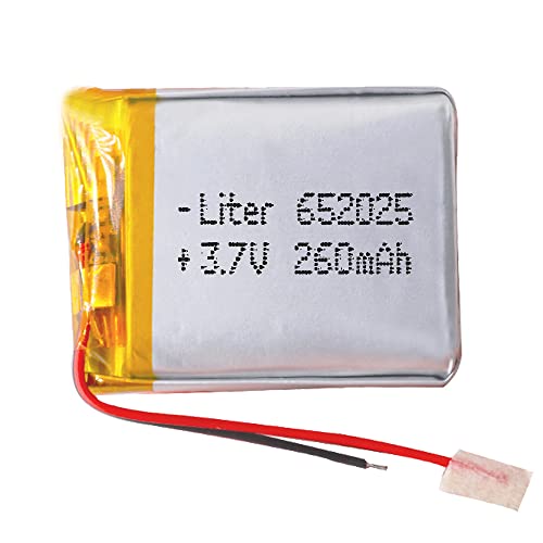 652025 LiPo-Akku, 3,7 V, 260 mAh, 0,962 Wh, 1S, 5 C, für Elektronik, wiederaufladbar, Handy, Video, Smartwatch, GPS-Uhr, nicht geeignet für Funksteuerung 26 x 20 x 7 mm (260 mAh|652025) von Liter energy battery