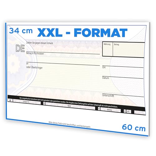 Litfax Spendenscheck XXL- 2 in 1 Europa Bankenscheck, 60x34 cm (3er Pack) - Stärke 3mm - Flexibel beschreibbar - Witterungsbeständig - PR Scheck - Riesenscheck - für Veranstaltungen - Scheck Groß von Litfax